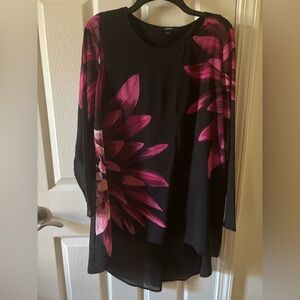 Alfani long sleeve sheer top in black & rose floral detail size S